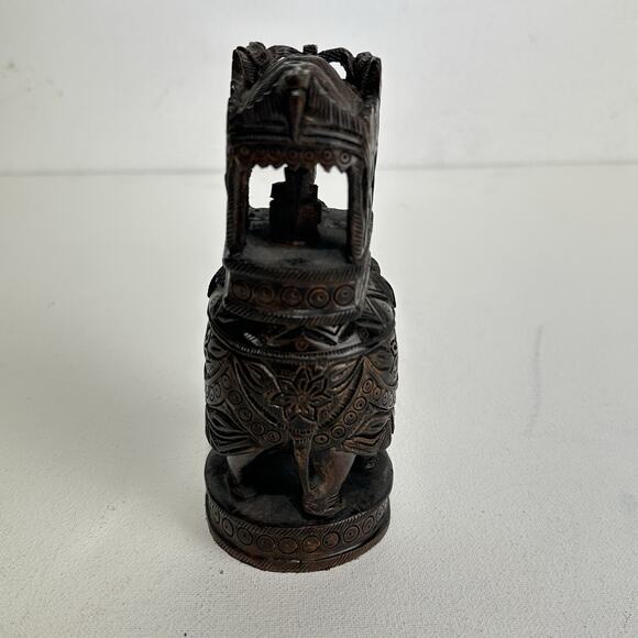Vintage Elephant Ambari Wooden Statue Handmade India Decorative Figurine - Picture 5 of 14